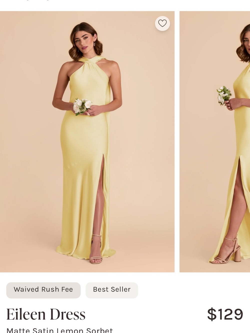 Birdy Grey Elieen Dress — Lemon Sorbet matte satin halter gown